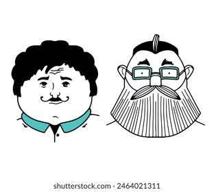 Dibujado a mano personaje divertido, la cara de un joven con gafas, Ilustración vectorial, cara de la gente de garabatos, dibujado a mano