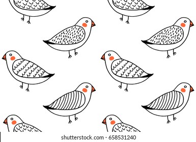 Handdrawn funny cute birds pattern vector