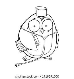 Hand-drawn funny doctor penguin with phonendoscope. Vector illustration for design or textile print