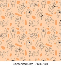 Hand-drawn funny monsters seamless background. happy halloween 2017