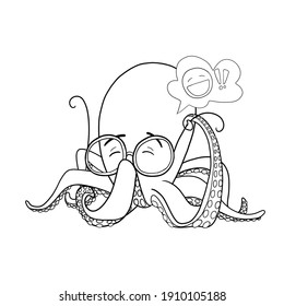 Hand-drawn funny octopus emoji. Vector illustration for design or textile print