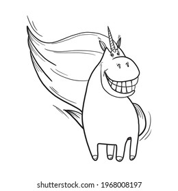 Hand-drawn funny unicorn. Humor, parody, comic illustration for design or textile print