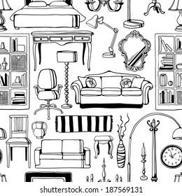 Hand-drawn Furniture Seamless Pattern