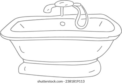 Hand-drawn furniture set sketch cute cartoon sofa chair table bathtub, sink. Individual elements of interior design style
