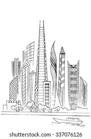 hand-drawn futuristic city