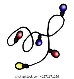 Hand-drawn garland in doodle style. glowing light vector. One continuous line drawing garland for celebration, festival, carnival, christmas, new year banner, background.