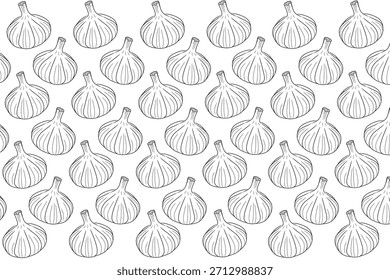 Ilustración de patrón sin fisuras de ajo dibujado a mano, perfecto para empaquetar y Diseños temáticos de cocina
