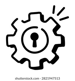 Hand-drawn gear and keyhole representing encryption settings management.