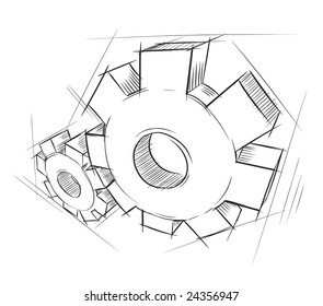 Hand-drawn gears. Vector illustration.