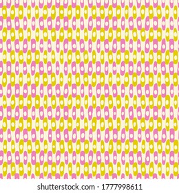 Hand-Drawn Geo Organic Pink, Lime Lines, Dots, Stripes Vector Seamless Pattern. Modern Colorful Abstract Geometric Background. Whimsical Print with Uneven Shapes. Minimalist Print