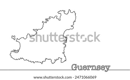 Hand-drawn geographical map of Guernsey. An island in the English Channel, part of the Channel Islands. Vector illustration.
