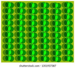 Hand-drawn geometric composition of semi-circles of green shades on a white background