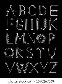 Hand-drawn geometric, floral alphabet that can be reused.