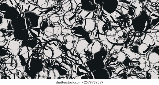Hand-drawn geometric halftone seamless pattern for fabric and graphic prints. Black and white, organic texture. Vector illustration