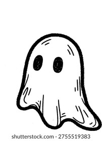 Hand-drawn ghost vector illustration with a friendly yet spooky appearance, perfect for Halloween designs, cards, and invitations