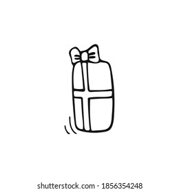 Hand-drawn gift box with a beautiful bow. Gift isolated on a white background. Vector illustration