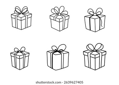 Hand-Drawn Gift Box Illustrations Six Unique Designs for Holiday Cards, Invitations, and Festive Projects