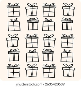 Hand-Drawn Gift Boxes and Presents Doodle Set