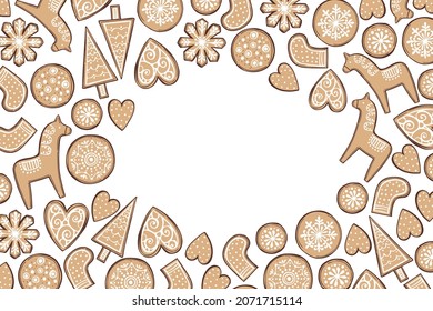 Hand-drawn ginger cookies.  Vector baclground. Sketch  illustration.