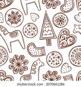 Hand-drawn ginger cookies.  Vector  seamless pattern