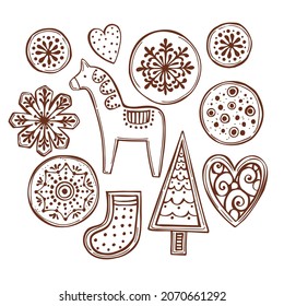 Hand-drawn ginger cookies.  Vector sketch  illustration.