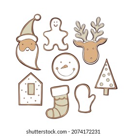 Galletas de jengibre hechas a mano.  Ilustración de esbozo del vector.