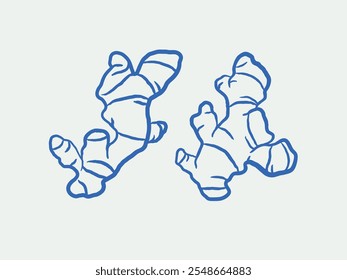 Hand-drawn ginger Illustration Set. Line art, ink, minimalist style. Vector illustration.