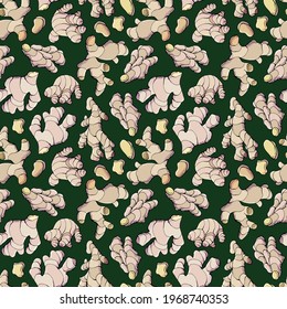 Hand-drawn ginger seamless pattern for print design. Design for fabrics, textiles, packaging, cafes.	