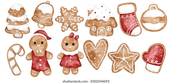 Hand-Drawn Gingerbread Cookie Collection | Christmas Holiday Vector Set with Festive Shapes and Ornaments