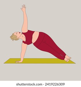 A hand-drawn girl does yoga on a mat