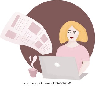 Hand-drawn girl making prototypes illustration. Woman designing page flat art
