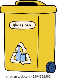 Handdrawn Glass and can recycling bin illistration