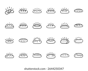 Hand-Drawn Glowing Bread Icon Set – Artisan Loaf Outline Vector Collection for Bakery Branding, Menu Designs, Organic Food Labels, and Culinary Projects