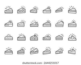 Hand-Drawn Glowing Cake Slice Icon Set – Cute Dessert and Pastry Outline Vector Collection for Bakery Branding, Sweet Shop Logos, Café Menus, and Celebration Graphics

