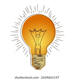 Hand-drawn, glowing light bulb, symbolizing creativity, innovation, and bright ideas.