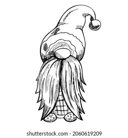 A hand-drawn gnome. The Scandinavian gnome. Vintage vector illustration.