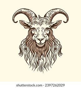 A hand-drawn goat. Retro style engraving. A farm animal in the line style.