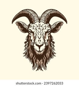 A hand-drawn goat. Retro style engraving. A farm animal in the line style.