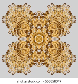 Hand-drawn golden mandala on a gray background. Vector abstract pattern.