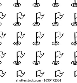 Handdrawn golf doodle seamless pattern. Hand drawn black sketch. Sign cartoon symbol. Decoration element. White background. Isolated. Flat design. Vector illustration.