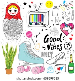 hand-drawn good vibes doodles