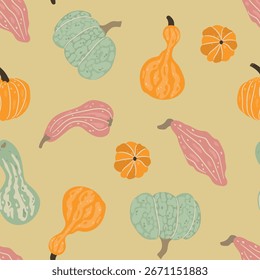 Calabazas dibujadas a mano y patrón de calabaza sin fisuras