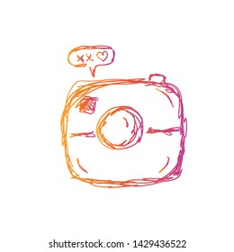 hand-drawn gradient camera, vector illustration