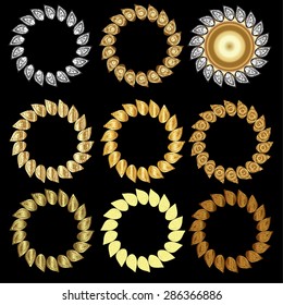 Hand-drawn with gradient golden and white laurel wreaths , vector illustration