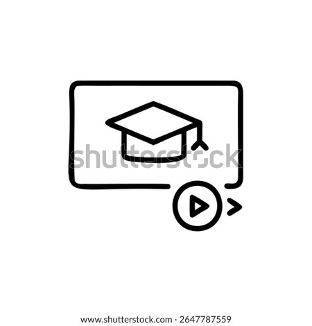 Handdrawn of Graduation Cap Inside a Screen with Play Button Icon mortarboard education