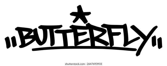 Hand-drawn graffiti tag of “Butterfly” in black bold letters with urban flair. Transparent background, great for digital art, stickers, or fashion design.