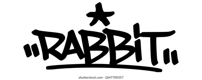 Grafite desenhado à mão tag de "Coelho" em negrito preto. Um design divertido, rápido e bonito ideal para a moda juvenil, temas de primavera e criações digitais.