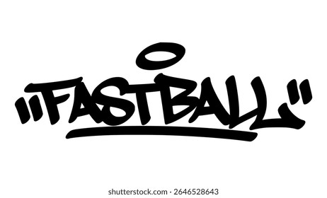 Hand-drawn graffiti tag of "Fastball" in bold black ink. Urban street lettering with baseball theme and transparent background, perfect for dynamic sports and youth designs.