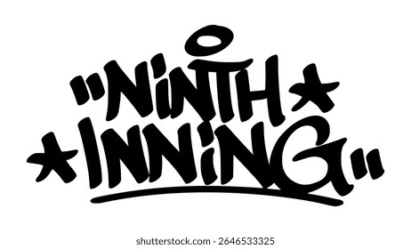 Grafite desenhado à mão de "Ninth Inning" em negrito e preto. Urbano rua lettering com tema de beisebol e fundo transparente, ideal para dramático, desportivo, e tempo de jogo visuais.