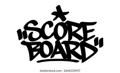 Hand-drawn graffiti tag of "Scoreboard" in bold black ink. Urban street lettering with baseball theme and transparent background, perfect for sporty, competitive, and game-themed visuals.